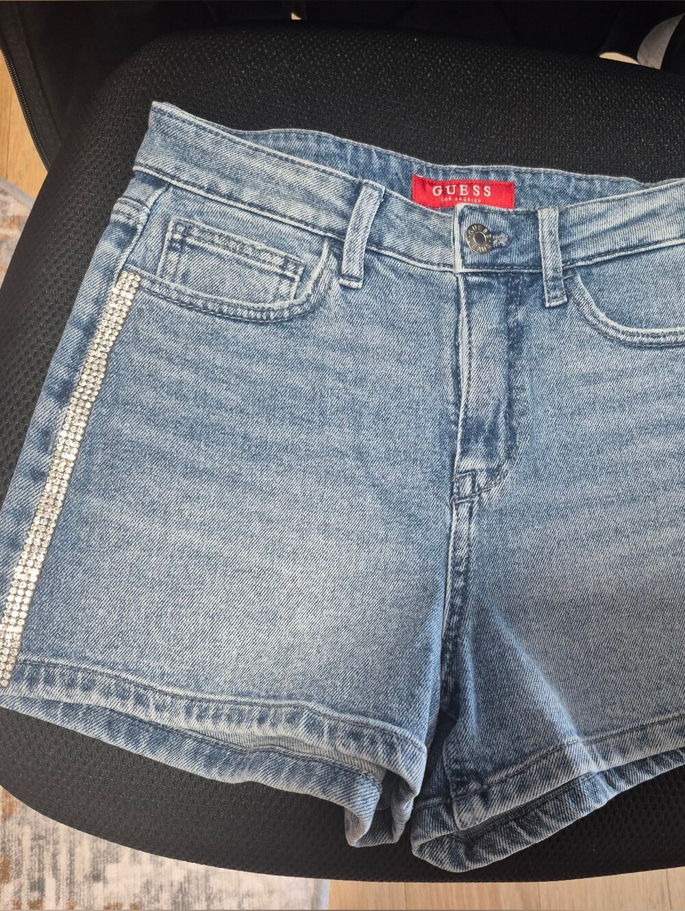 GUESS Light Wash Blue Denim Shorts with Subtle Distressing